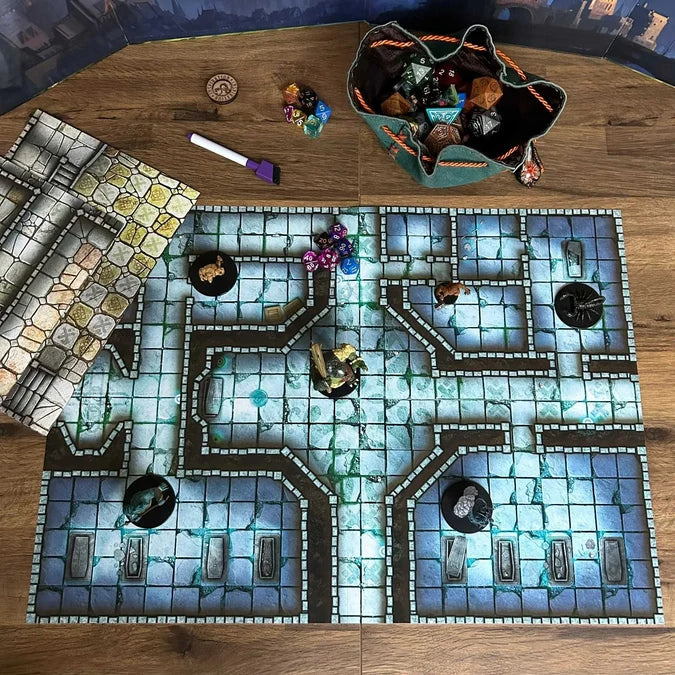 Essential RPG Battle Maps - Dungeon Set. 6 Wet/Dry Erase Battle Maps with 1 inch grid-Tabletop Gaming