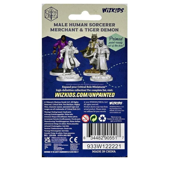 Critical Role Unpainted Miniatures: Male Human Sorcerer Merchant & Tiger Demon 2 - Tabletop Gaming