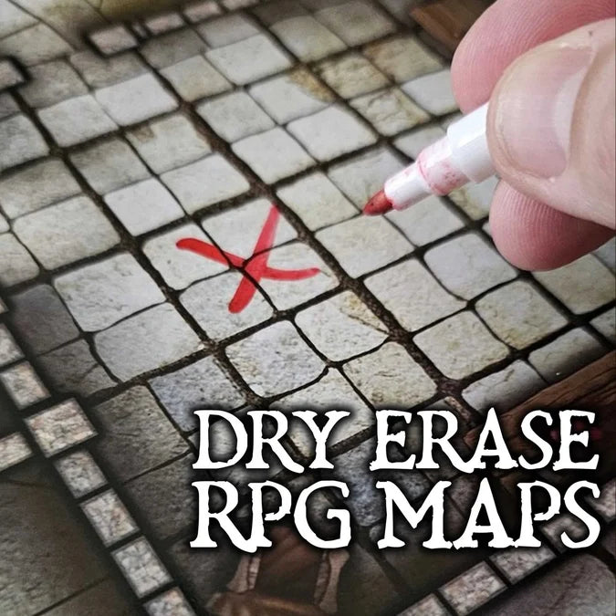 Essential RPG Battle Maps - Dungeon Set. 6 Wet/Dry Erase Battle Maps with 1 inch grid-Tabletop Gaming