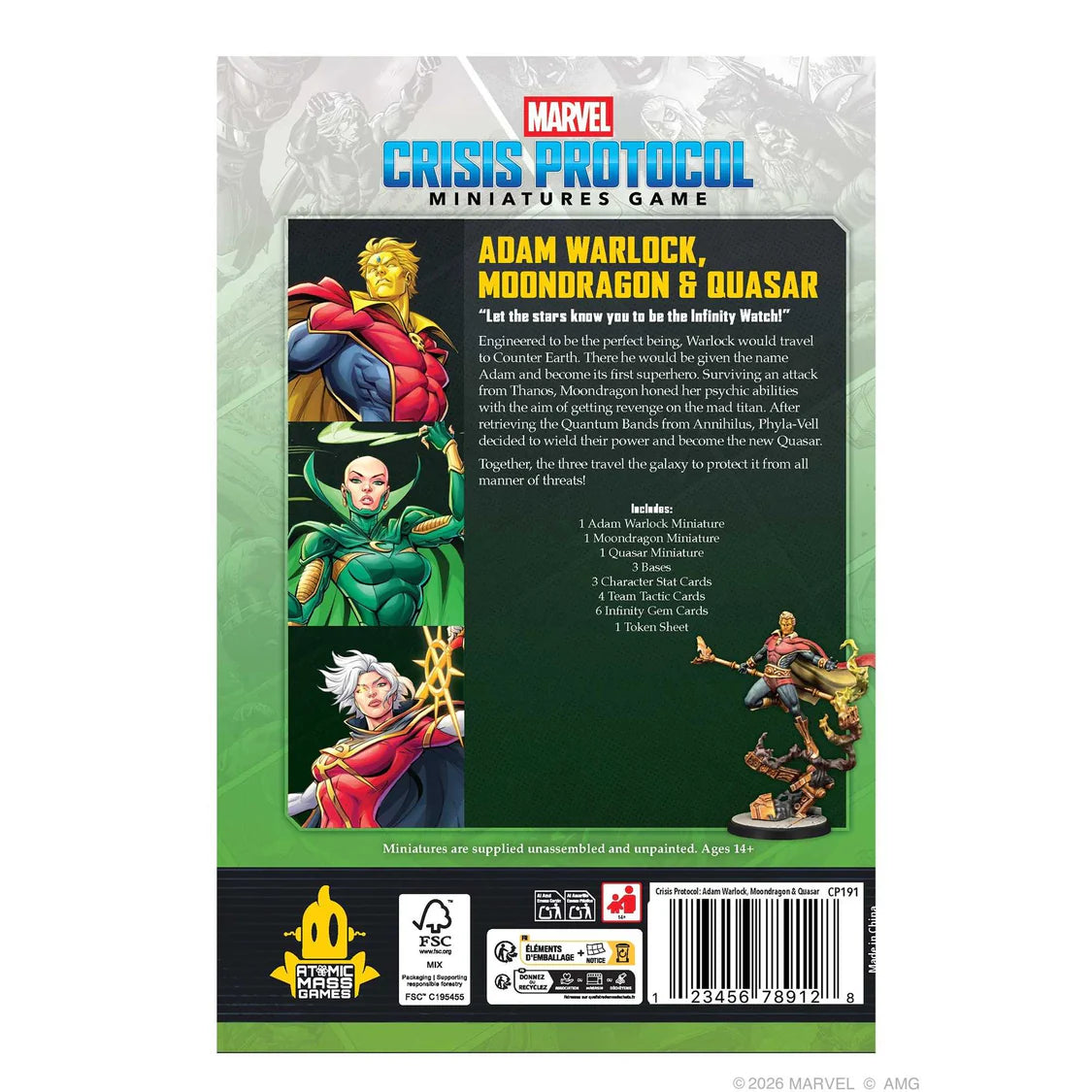 Marvel: Crisis Protocol Adam Warlock, Moondragon, Quasar Character Pack- Table Top Gaming