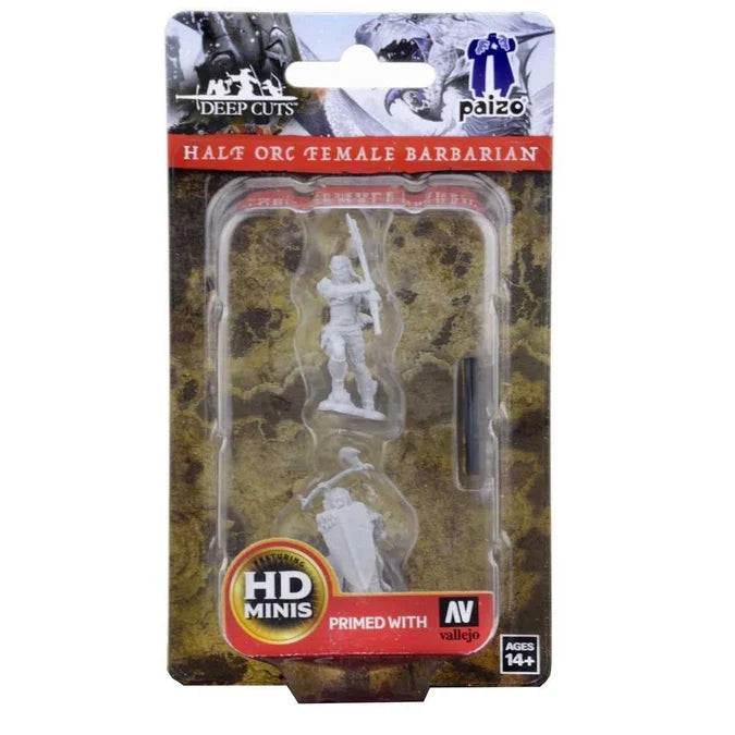 Pathfinder Deep Cuts Unpainted Miniatures: Half-Orc Female Barbarian - Tabletop Gaming