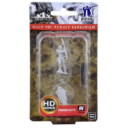 Pathfinder Deep Cuts Unpainted Miniatures: Half-Orc Female Barbarian - Tabletop Gaming
