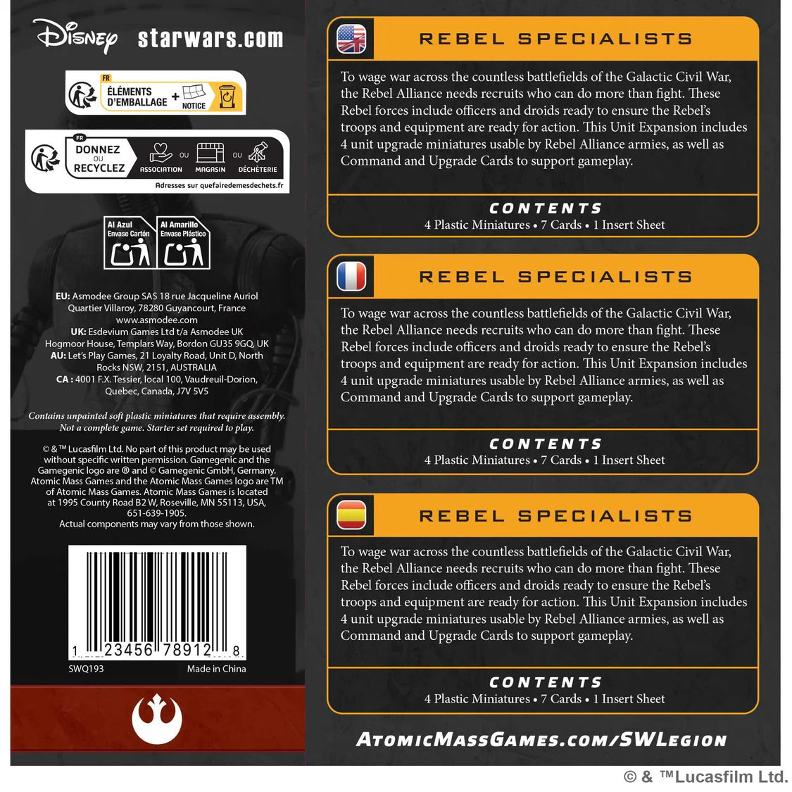 Star Wars: Legion - Rebel Specialists- Table Top Gaming