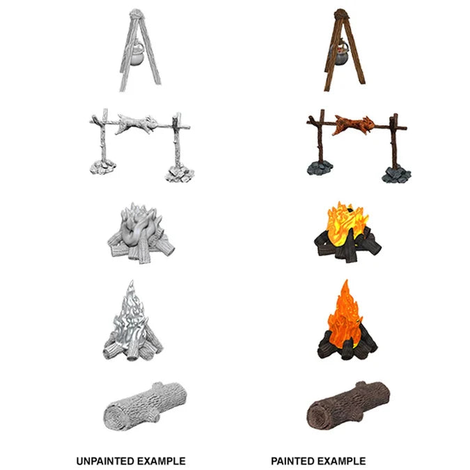 WizKids Deep Cuts Unpainted Miniatures: Camp Fire & Sitting Log - Tabletop Gaming