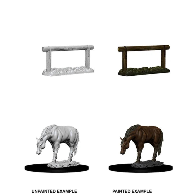 WizKids Deep Cuts Unpainted Miniatures: Horse & Hitch - Tabletop Gaming