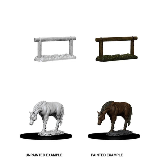 WizKids Deep Cuts Unpainted Miniatures: Horse & Hitch - Tabletop Gaming