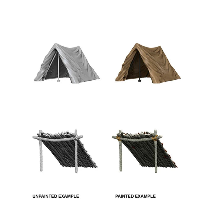 WizKids Deep Cuts Unpainted Miniatures: Tent & Lean-To - Tabletop Gaming